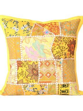 Oussum Pillow Cover Square Decor Cotton Yellow Cushion Cover Patchwork comfort